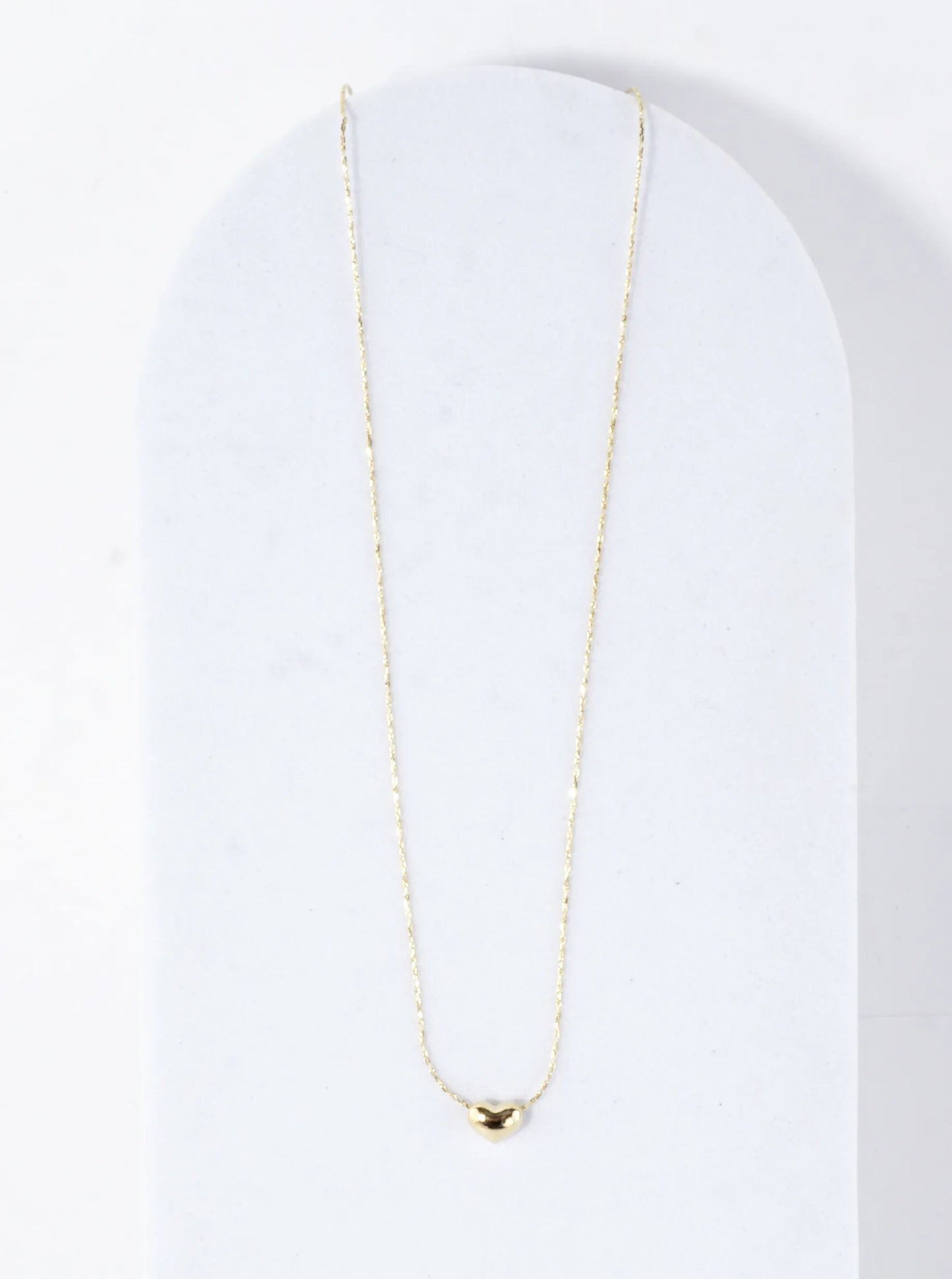 Tiny Puffy Polished Heart Brass Necklace