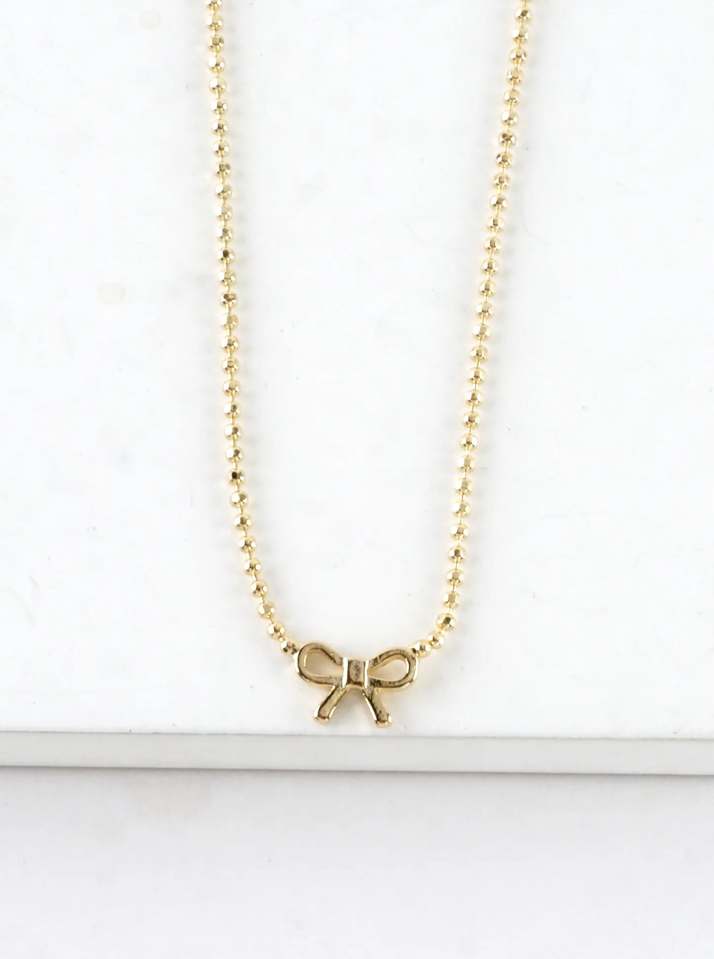 Tiny Ribbon Bow Brass Ball Chain Necklace