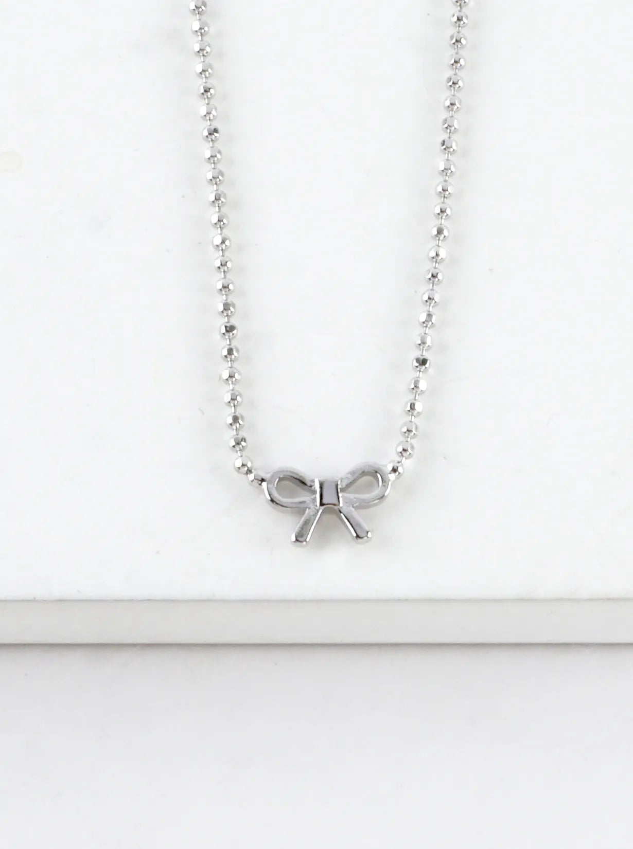 Tiny Ribbon Bow Brass Ball Chain Necklace