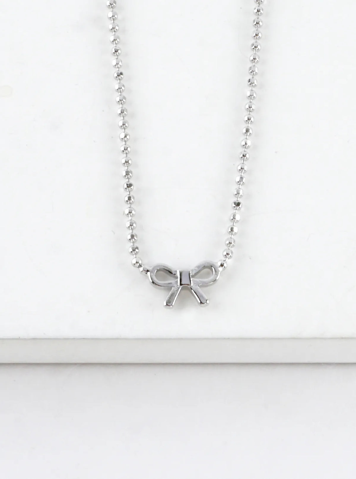 Tiny Ribbon Bow Brass Ball Chain Necklace