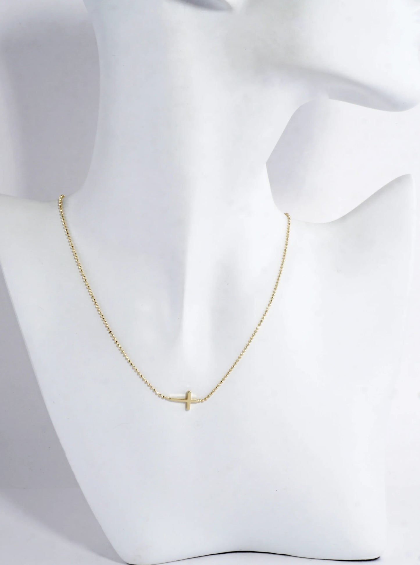 Tiny Sideways Cross Brass Ball Chain Necklace