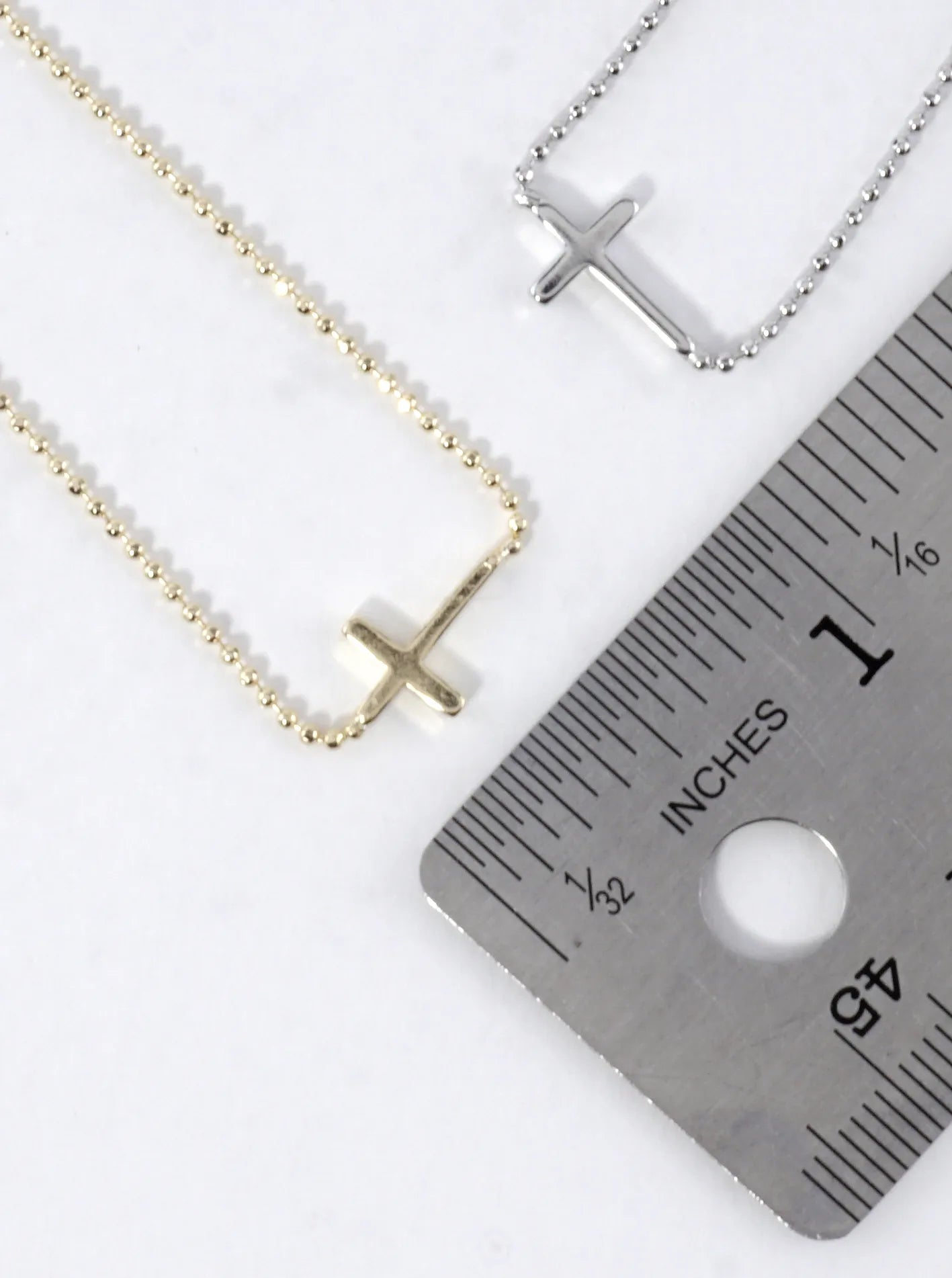 Tiny Sideways Cross Brass Ball Chain Necklace