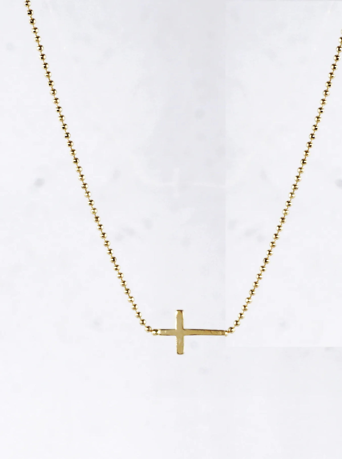 Tiny Sideways Cross Brass Ball Chain Necklace