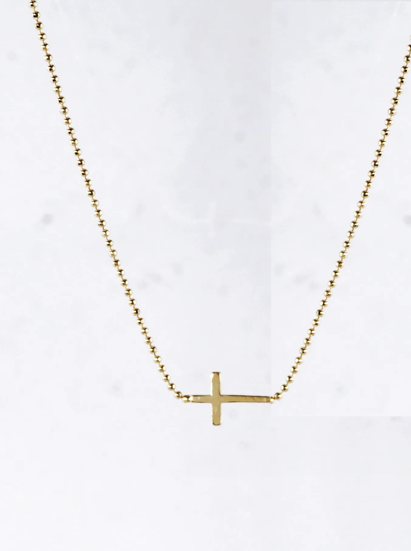 Tiny Sideways Cross Brass Ball Chain Necklace