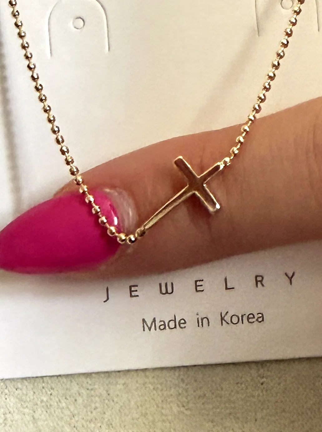 Tiny Sideways Cross Brass Ball Chain Necklace