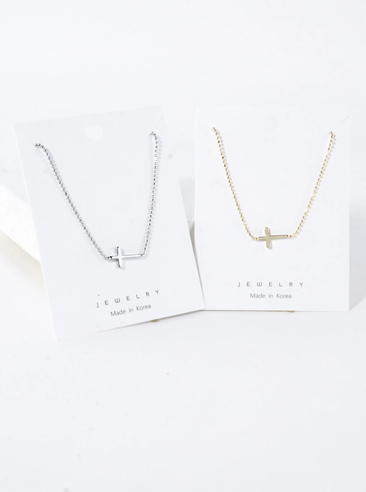 Tiny Sideways Cross Brass Ball Chain Necklace