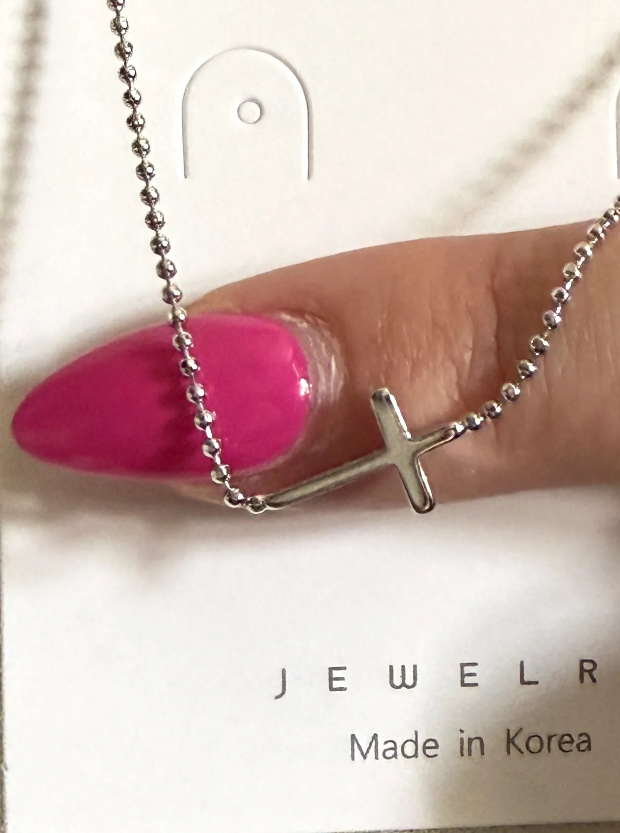 Tiny Sideways Cross Brass Ball Chain Necklace