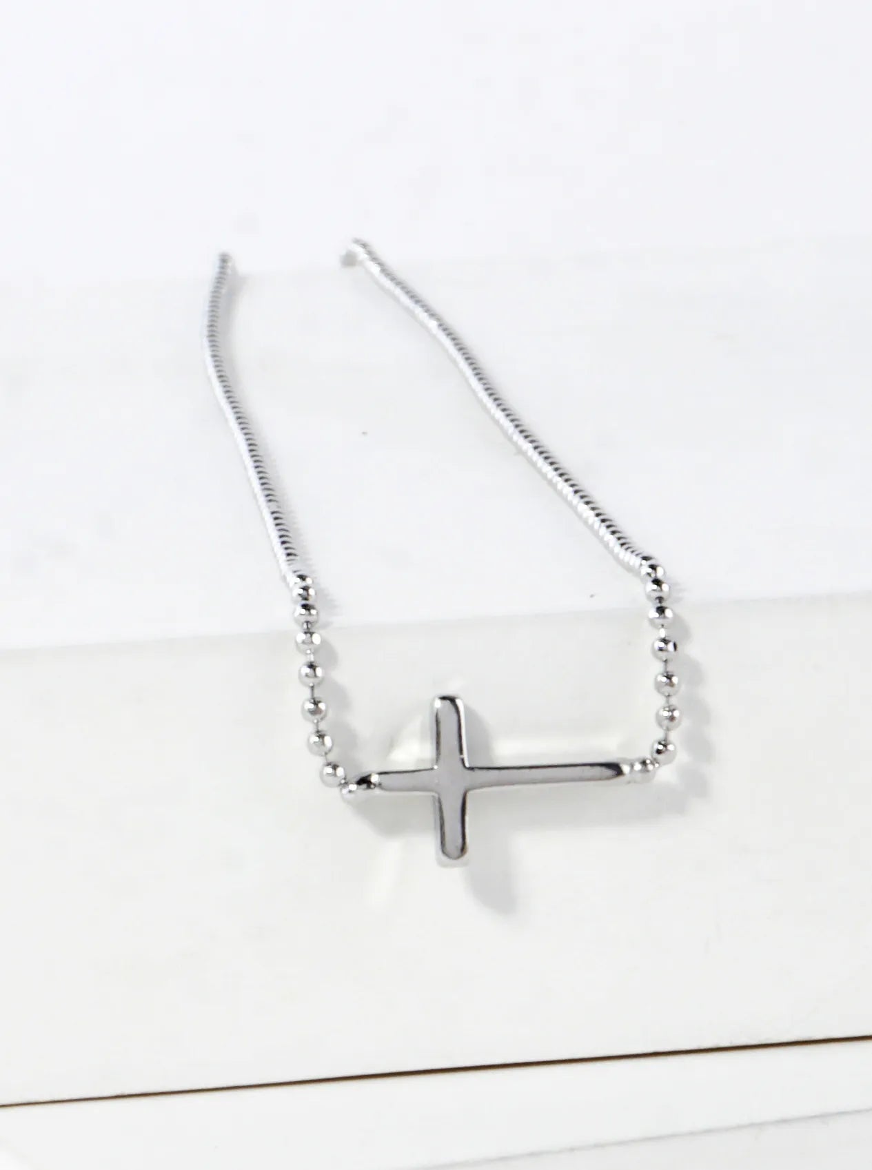 Tiny Sideways Cross Brass Ball Chain Necklace