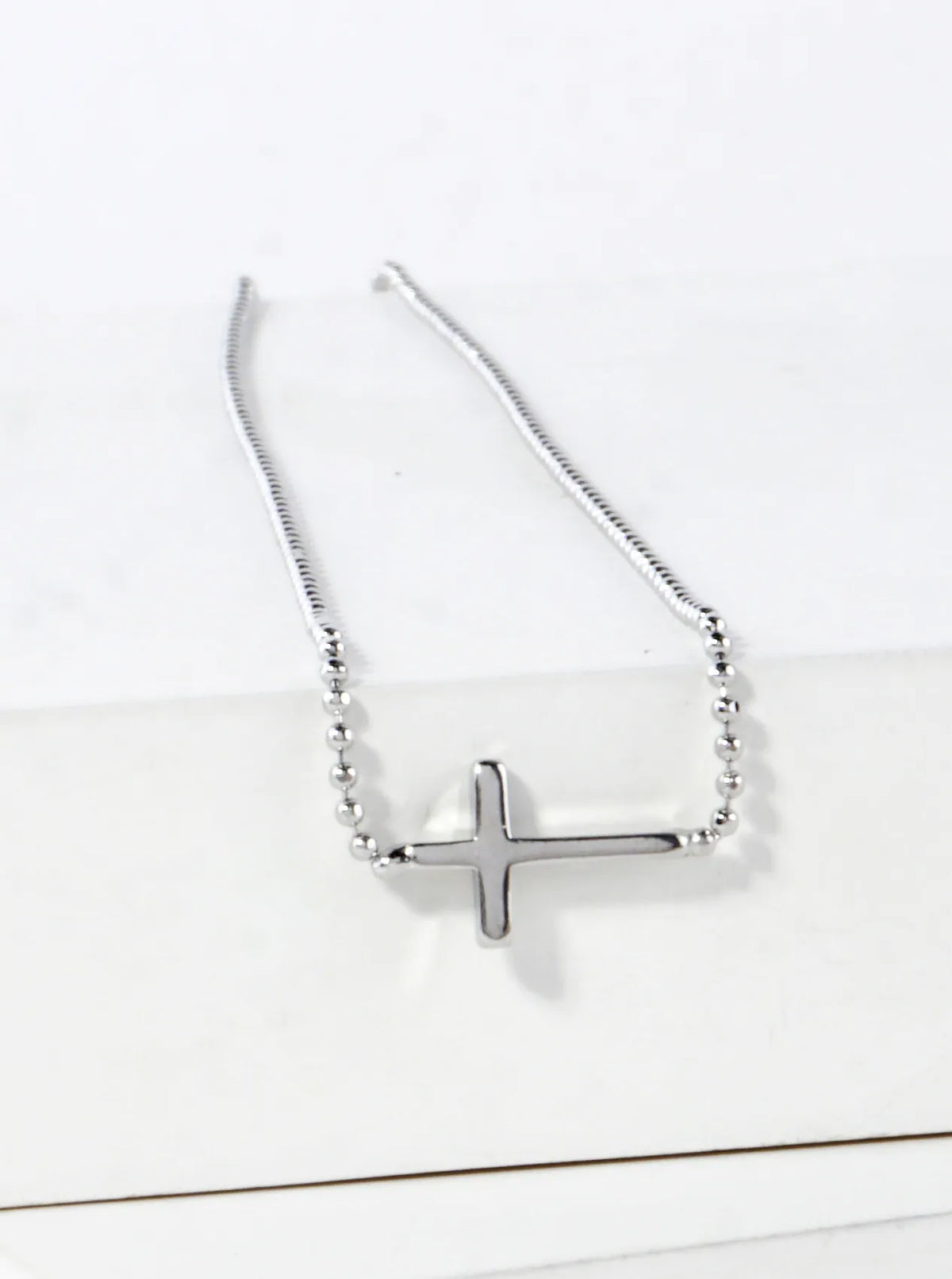 Tiny Sideways Cross Brass Ball Chain Necklace