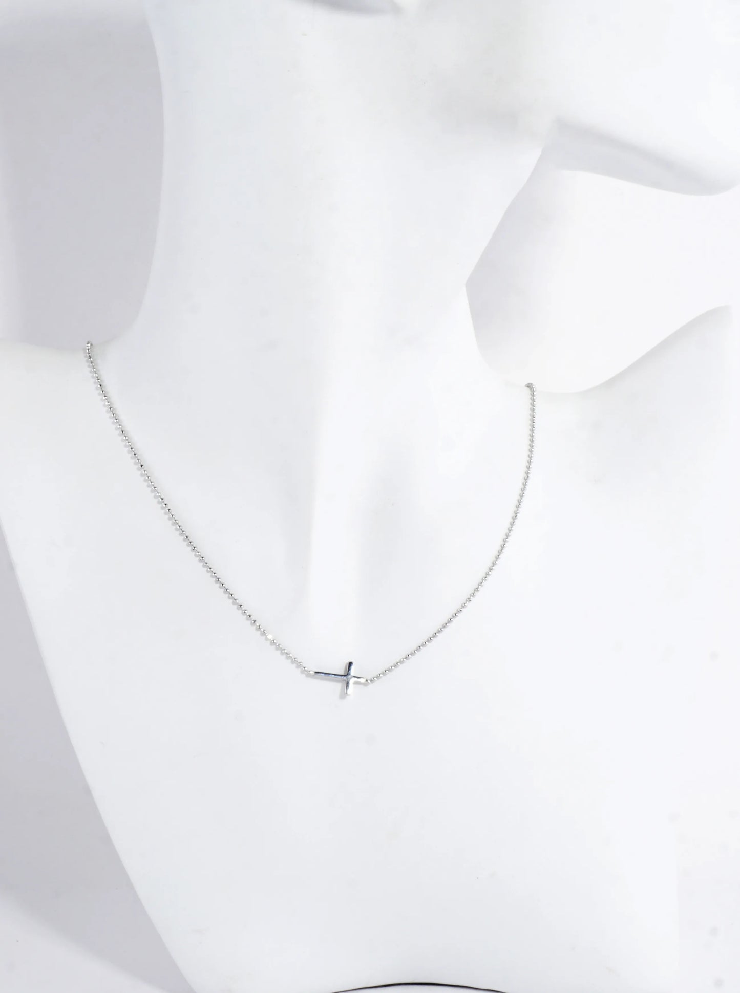 Tiny Sideways Cross Brass Ball Chain Necklace