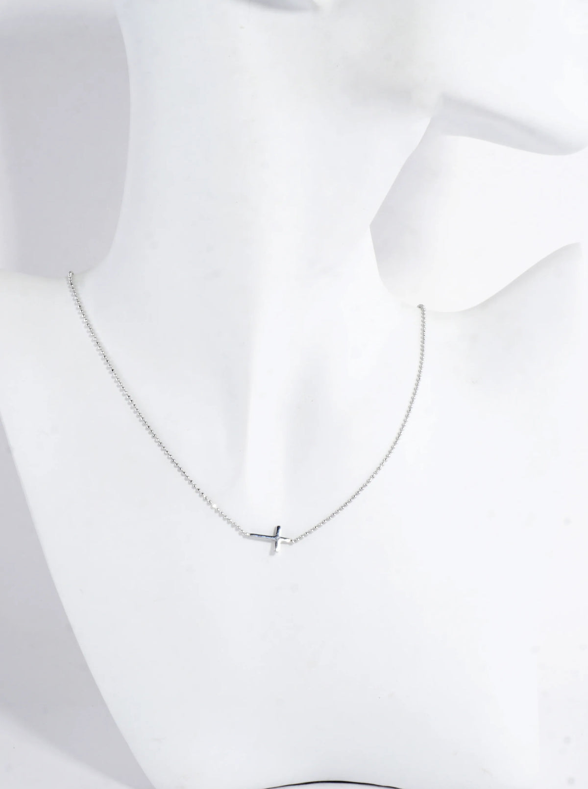 Tiny Sideways Cross Brass Ball Chain Necklace