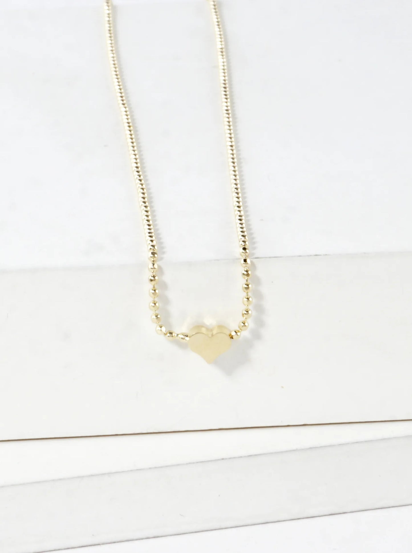 Tiny Sideways Heart Brass Ball Chain Necklace