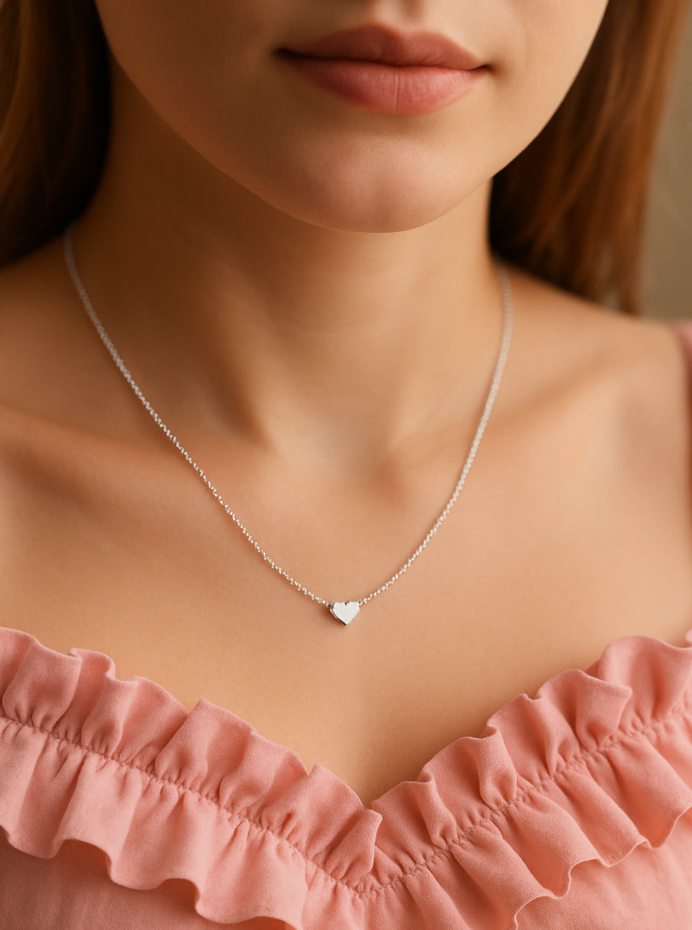 Tiny Sideways Heart Brass Ball Chain Necklace