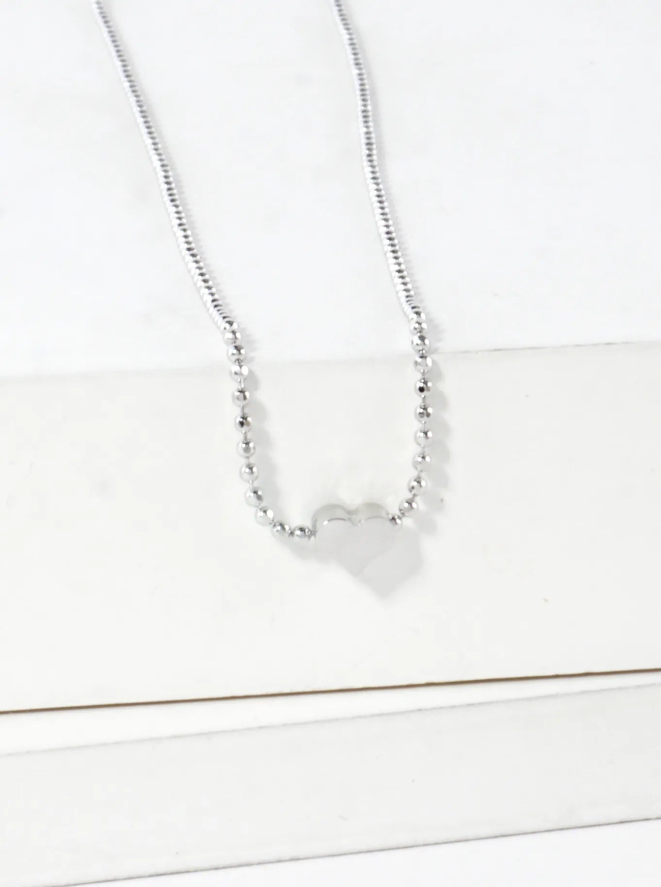 Tiny Sideways Heart Brass Ball Chain Necklace