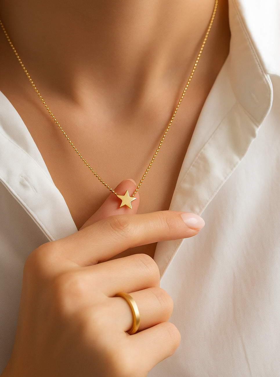 Tiny Sideways Star Brass Ball Chain Necklace