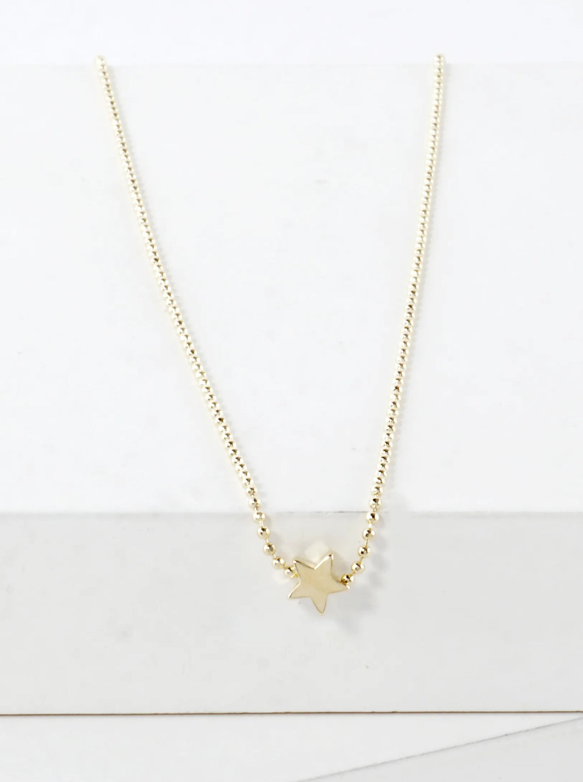 Tiny Sideways Star Brass Ball Chain Necklace