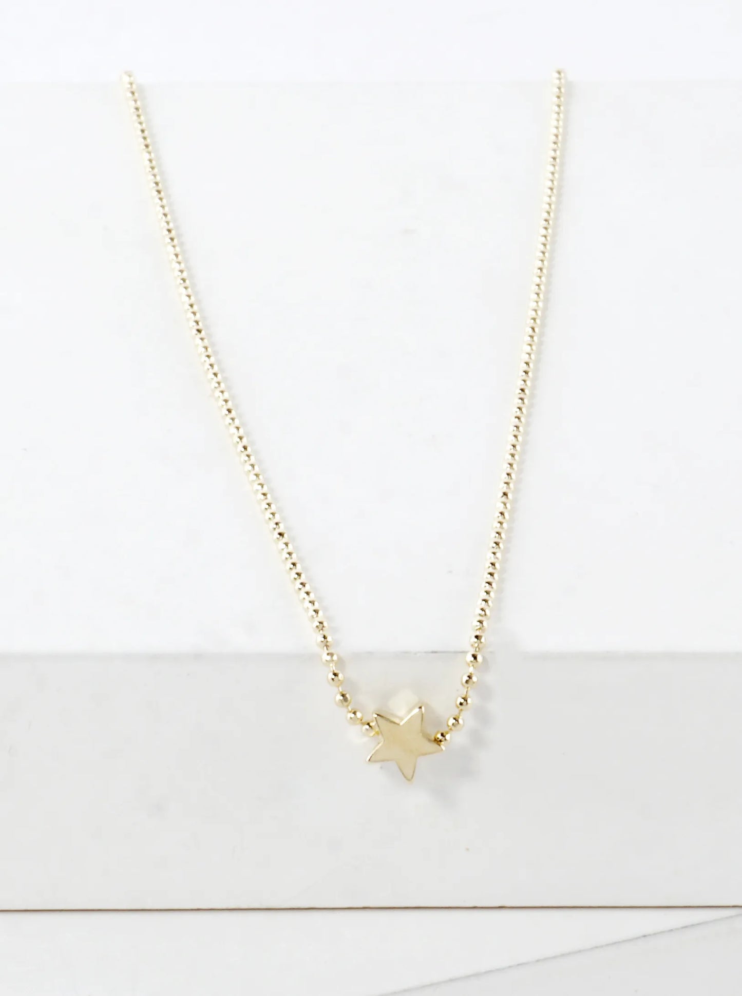 Tiny Sideways Star Brass Ball Chain Necklace