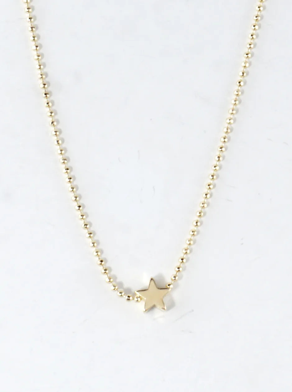 Tiny Sideways Star Brass Ball Chain Necklace