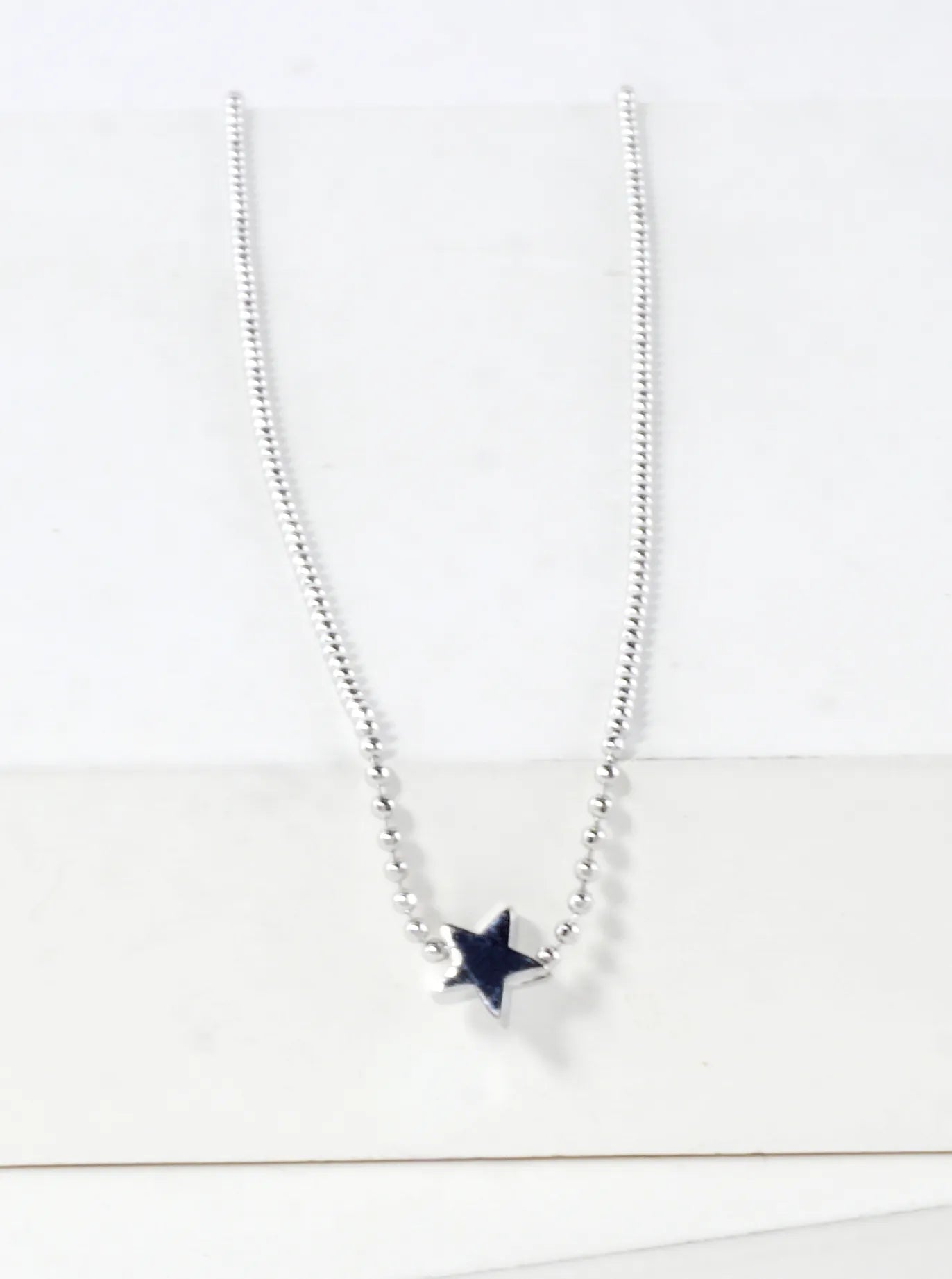Tiny Sideways Star Brass Ball Chain Necklace