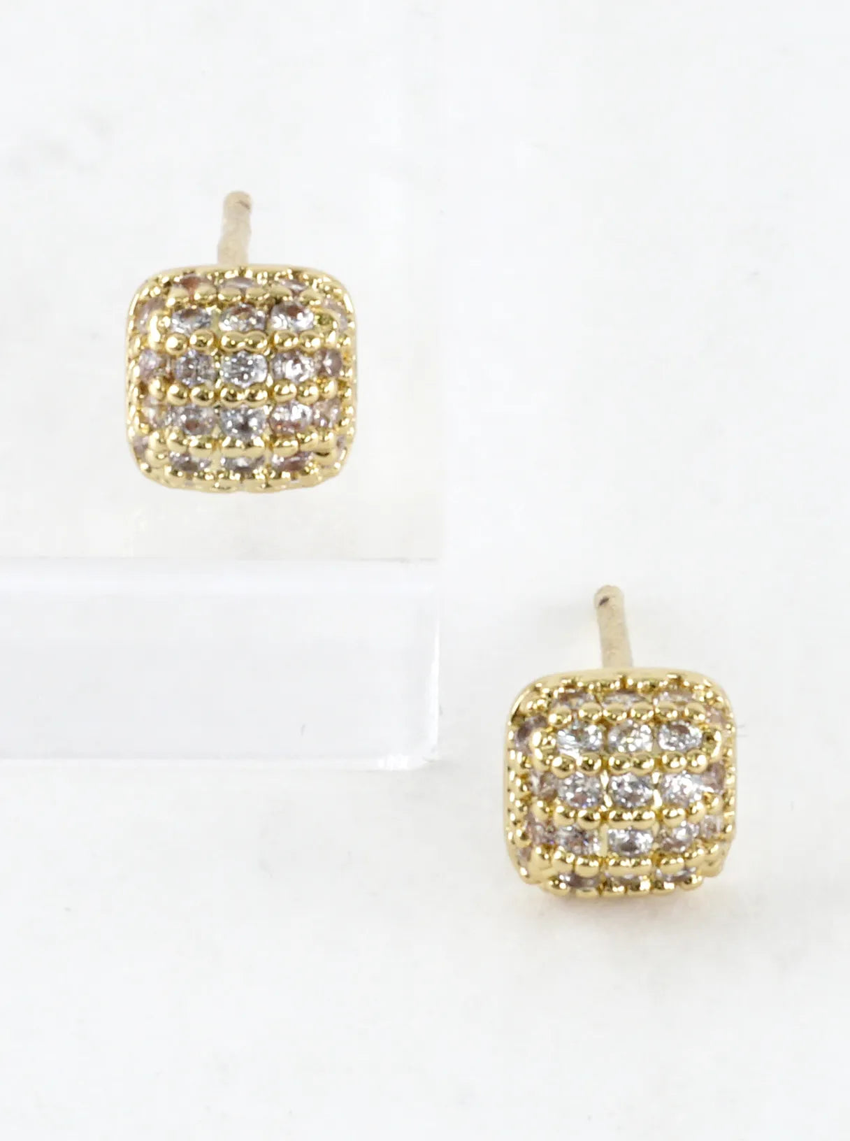 Tiny Square Lattice Pave CZ Stud Earrings