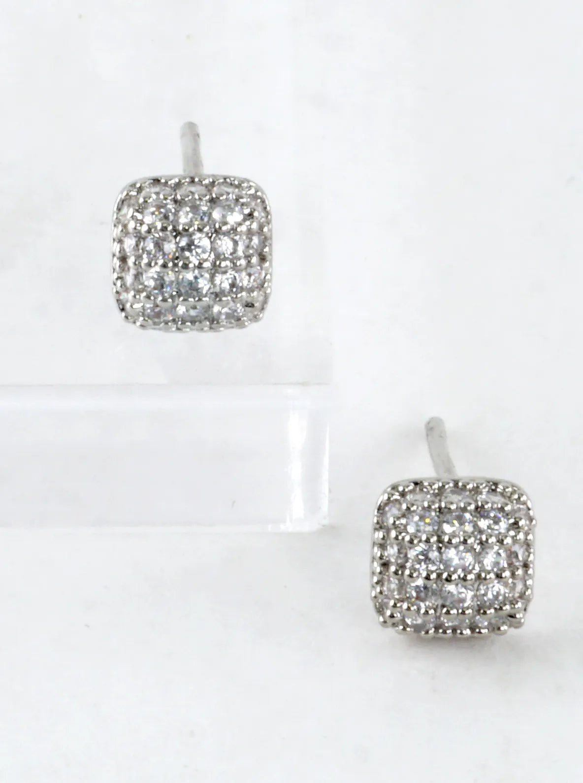 Tiny Square Lattice Pave CZ Stud Earrings