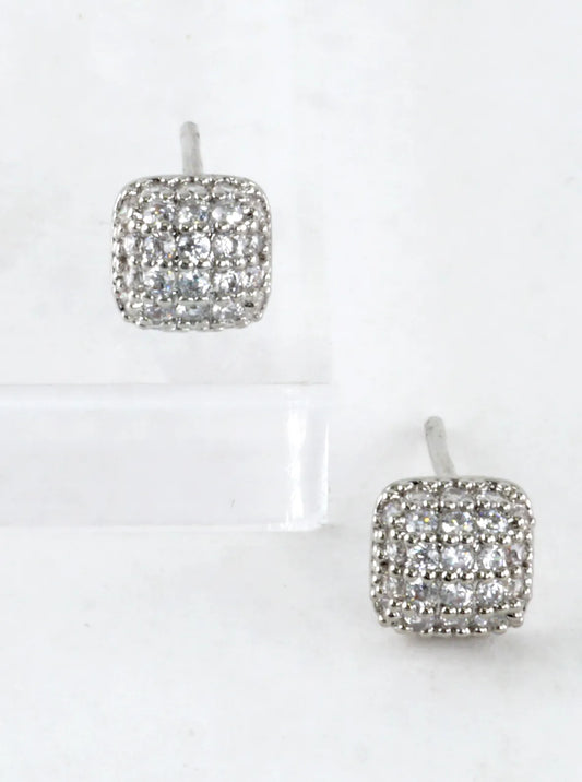 Tiny Square Lattice Pave CZ Stud Earrings