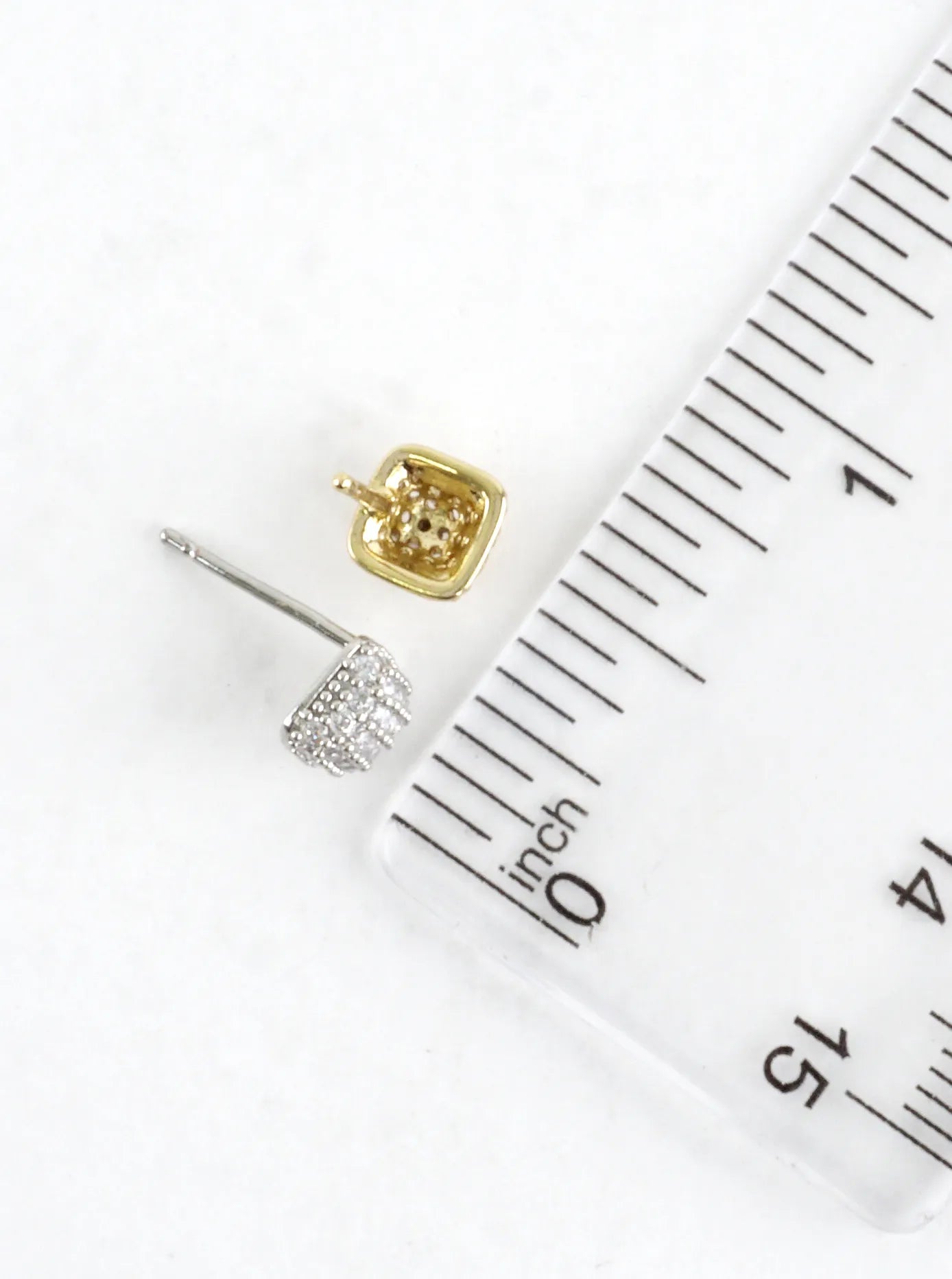 Tiny Square Lattice Pave CZ Stud Earrings
