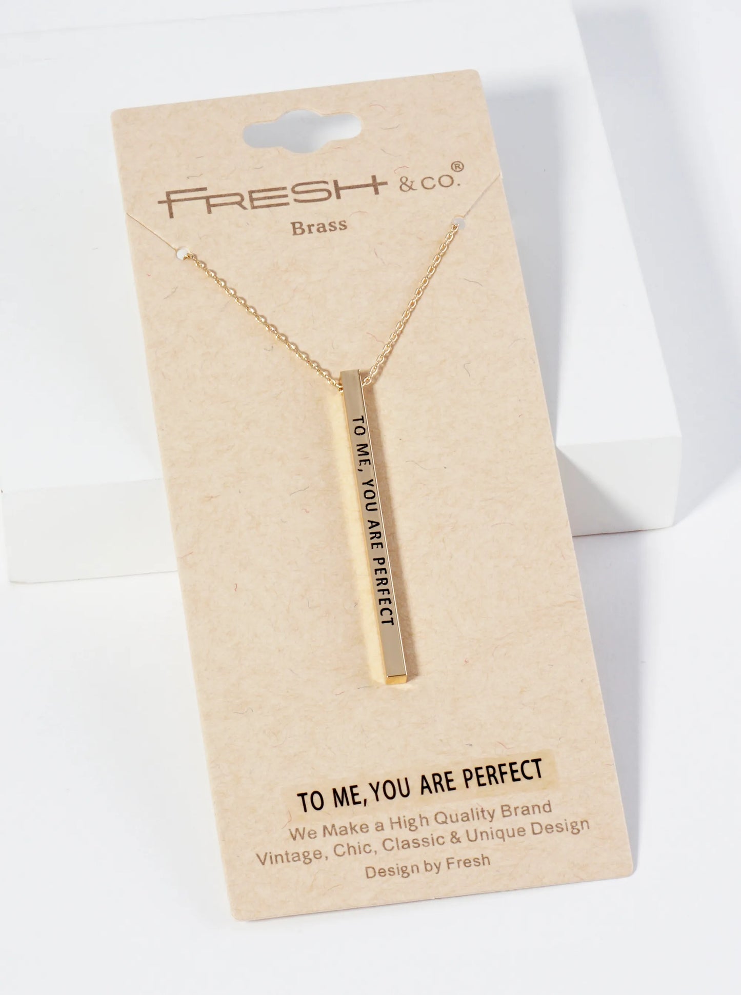 To Me You Are Perfect Engraved Vertical Bar Pendant Inspirational Necklace