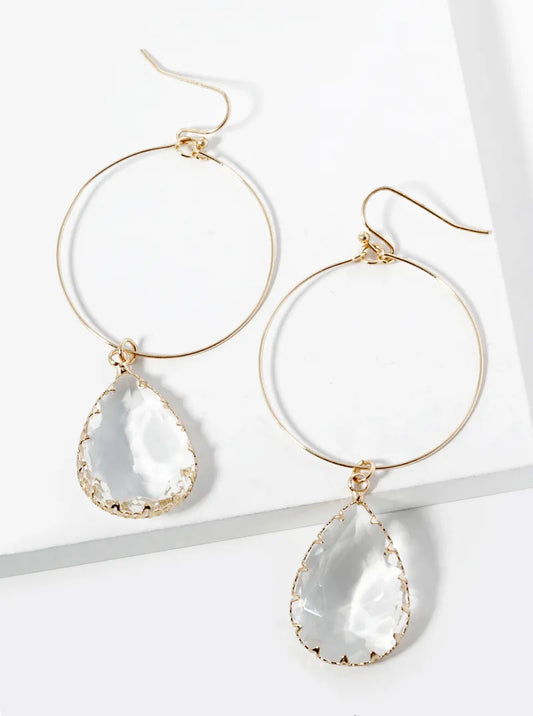 Translucent Teardrop Crystal On Round Wire Drop Earrings
