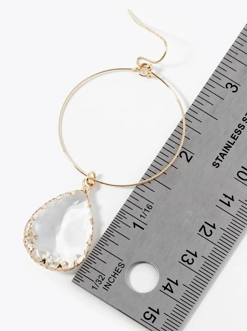 Translucent Teardrop Crystal On Round Wire Drop Earrings
