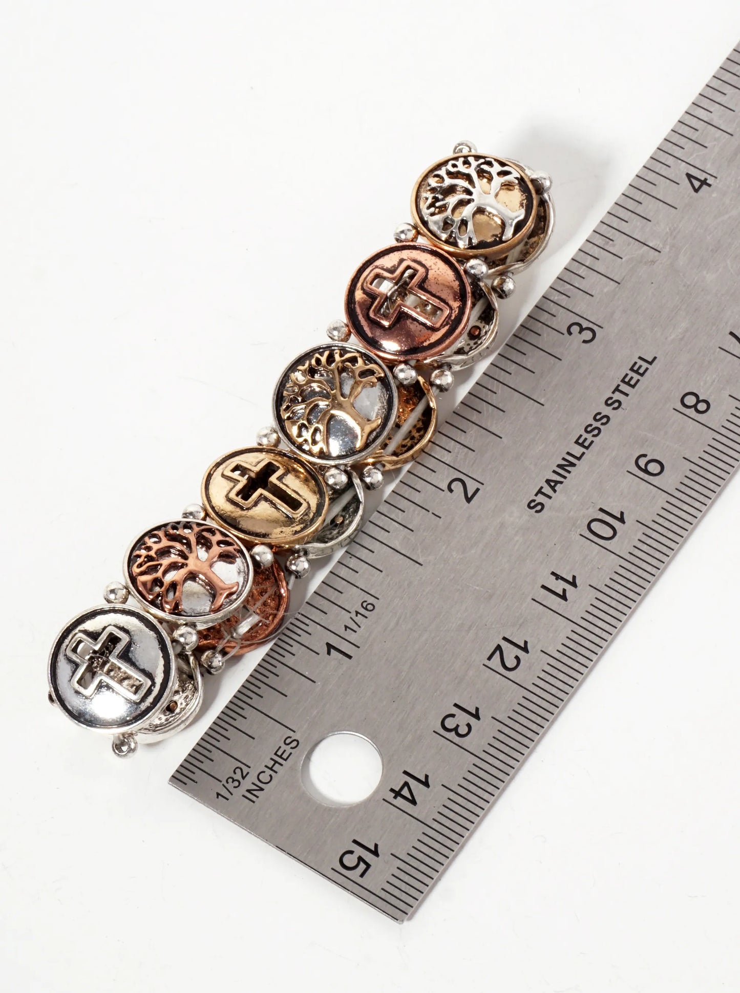 Tree-of-Life And Cross Inside Circle Stretch Bracelet