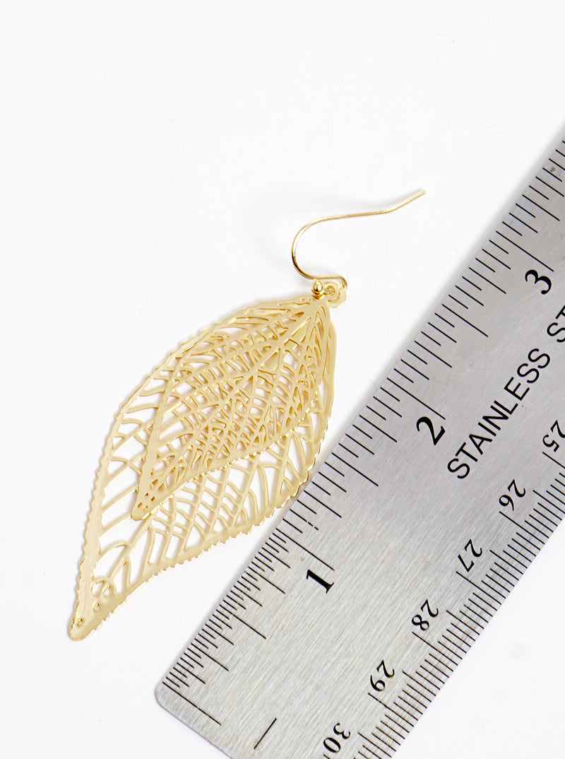 Tree Of Life Double Filigree Leaves Brass Dangle Drop Earrings