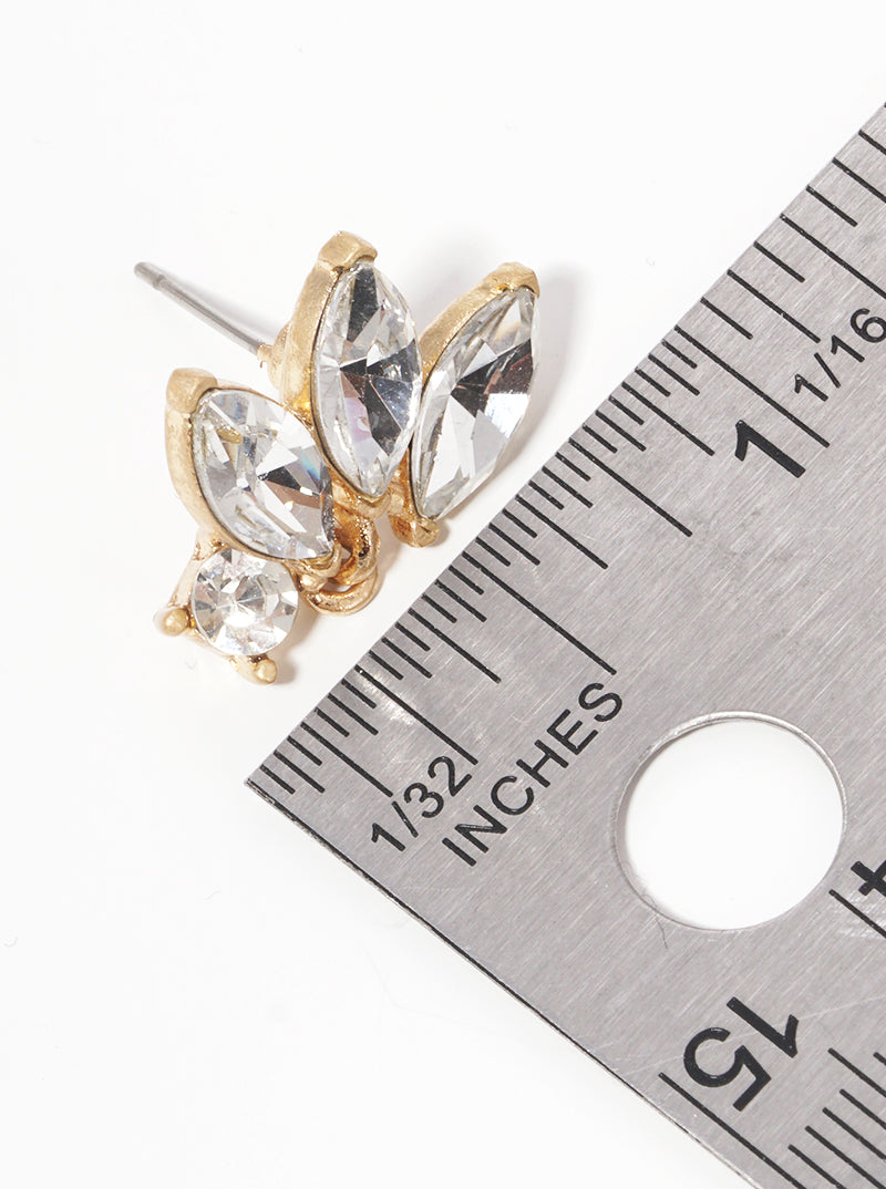 Tri Marquise Crystals With Round Dangle Post Drop Earrings