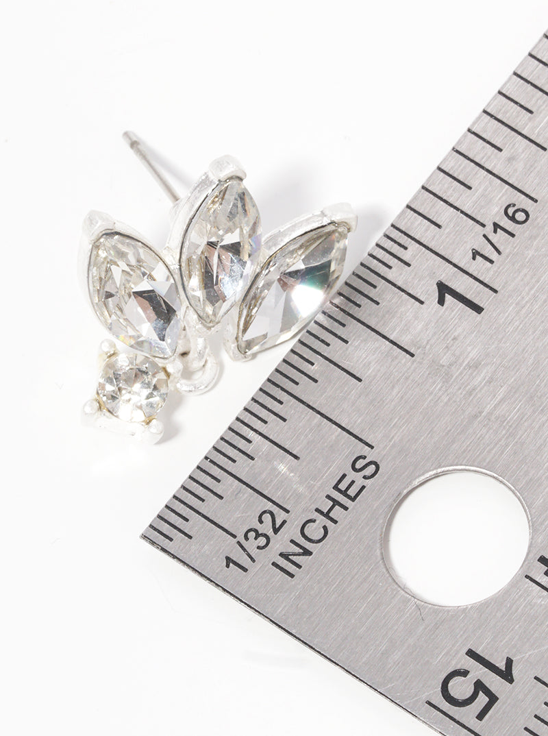 Tri Marquise Crystals With Round Dangle Post Drop Earrings