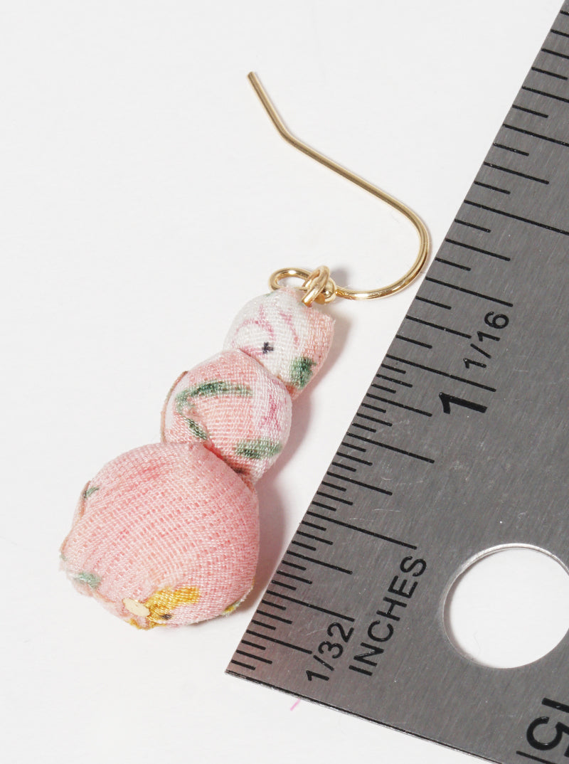 Tri Fabric Wrapped Beads Dangle Drop Earrings