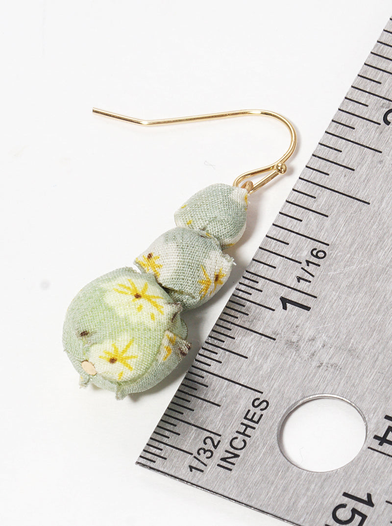 Tri Fabric Wrapped Beads Dangle Drop Earrings
