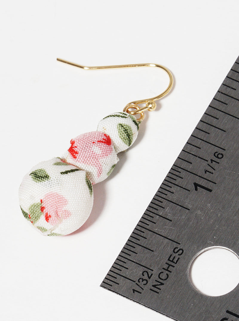 Tri Fabric Wrapped Beads Dangle Drop Earrings