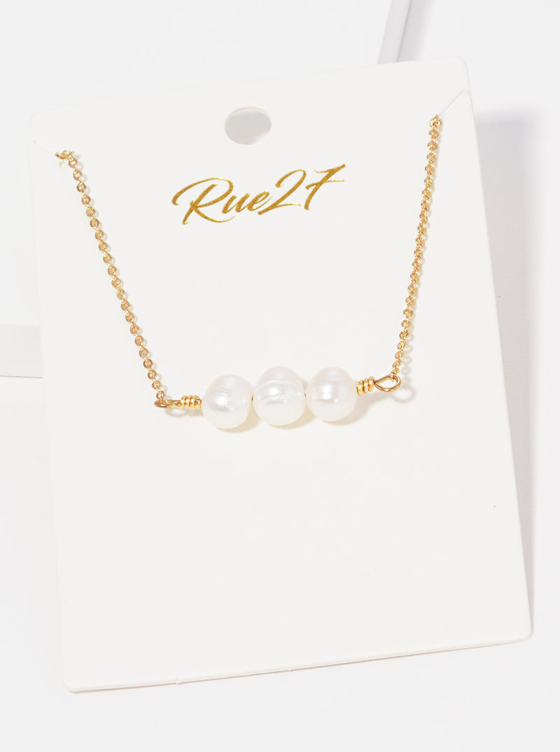 Tri Freshwater Pearls Pendant Choker Necklace