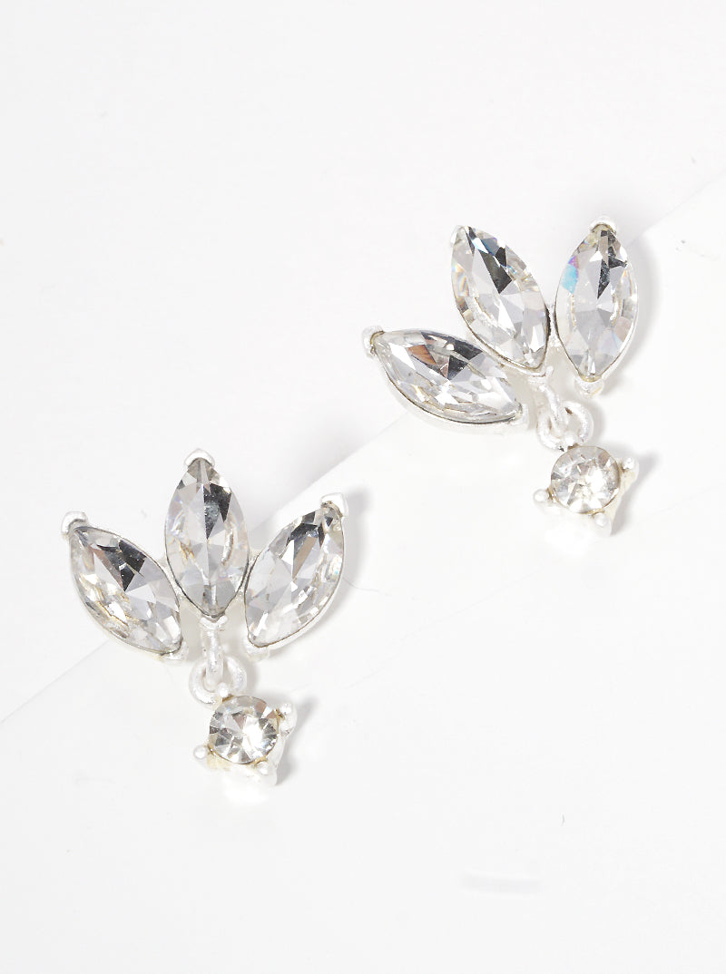 Tri Marquise Crystals With Round Dangle Post Drop Earrings