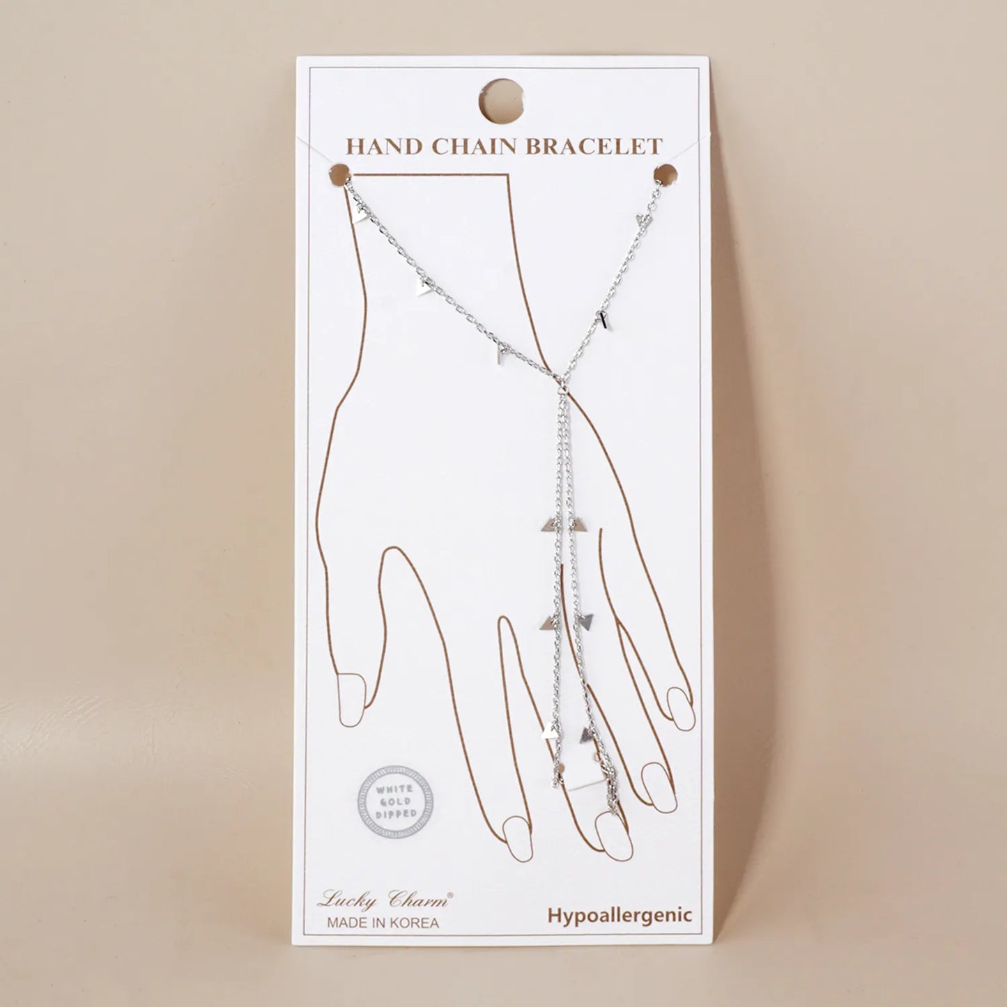 Triangle Charms 18K-Gold-Dipped Delicate Brass Hand-Chain Bracelet