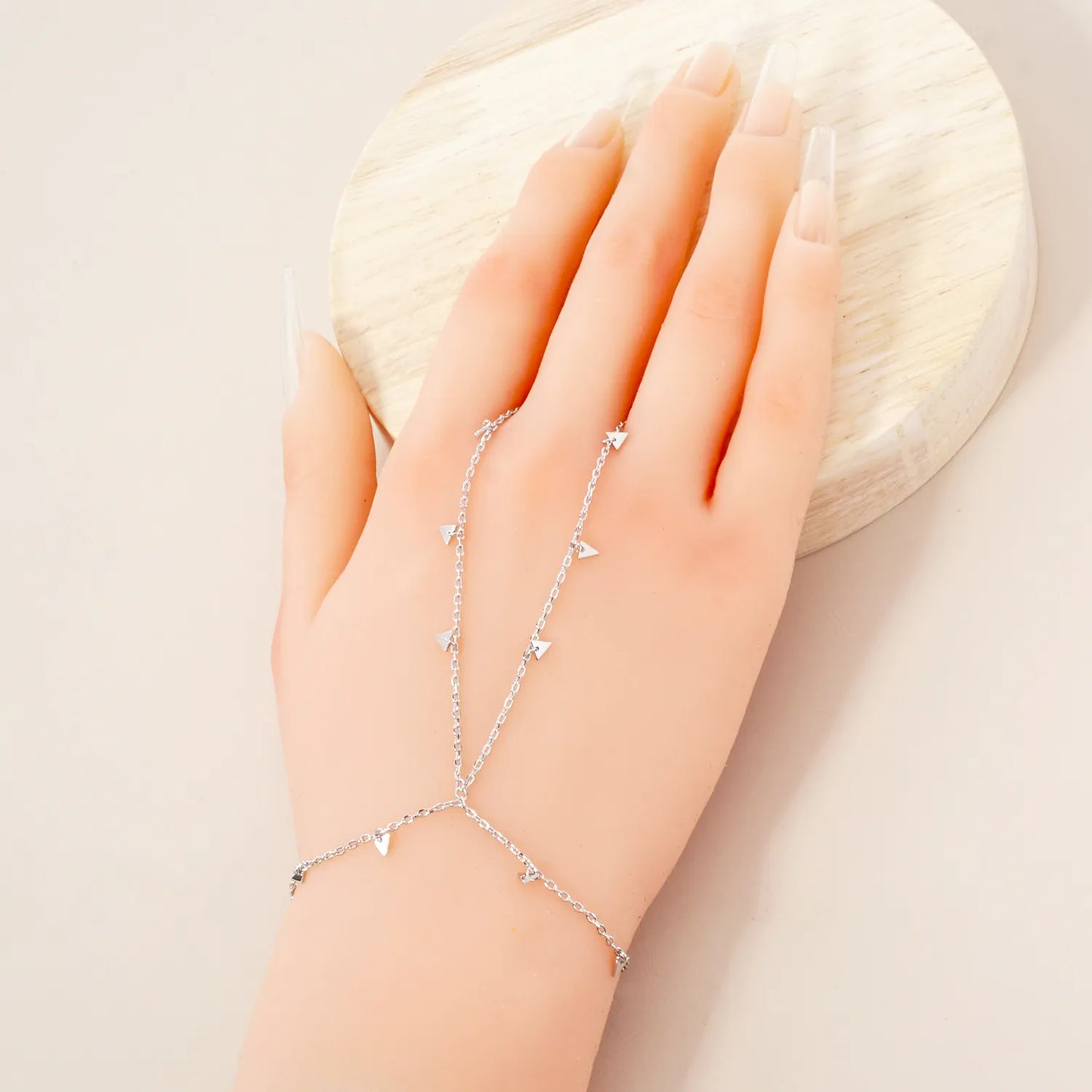 Triangle Charms 18K-Gold-Dipped Delicate Brass Hand-Chain Bracelet