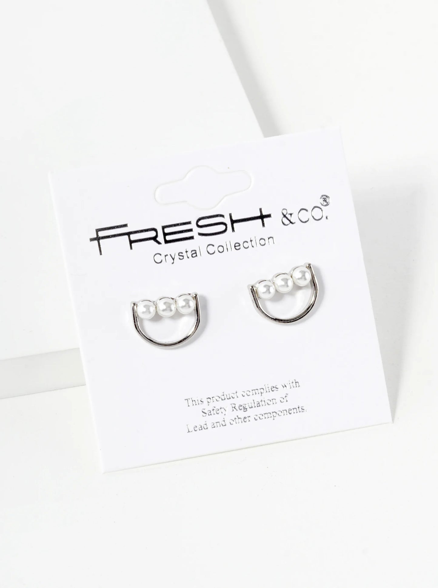 Triple 2mm Pearl Beaded Half Circle Geometric Stud Earrings