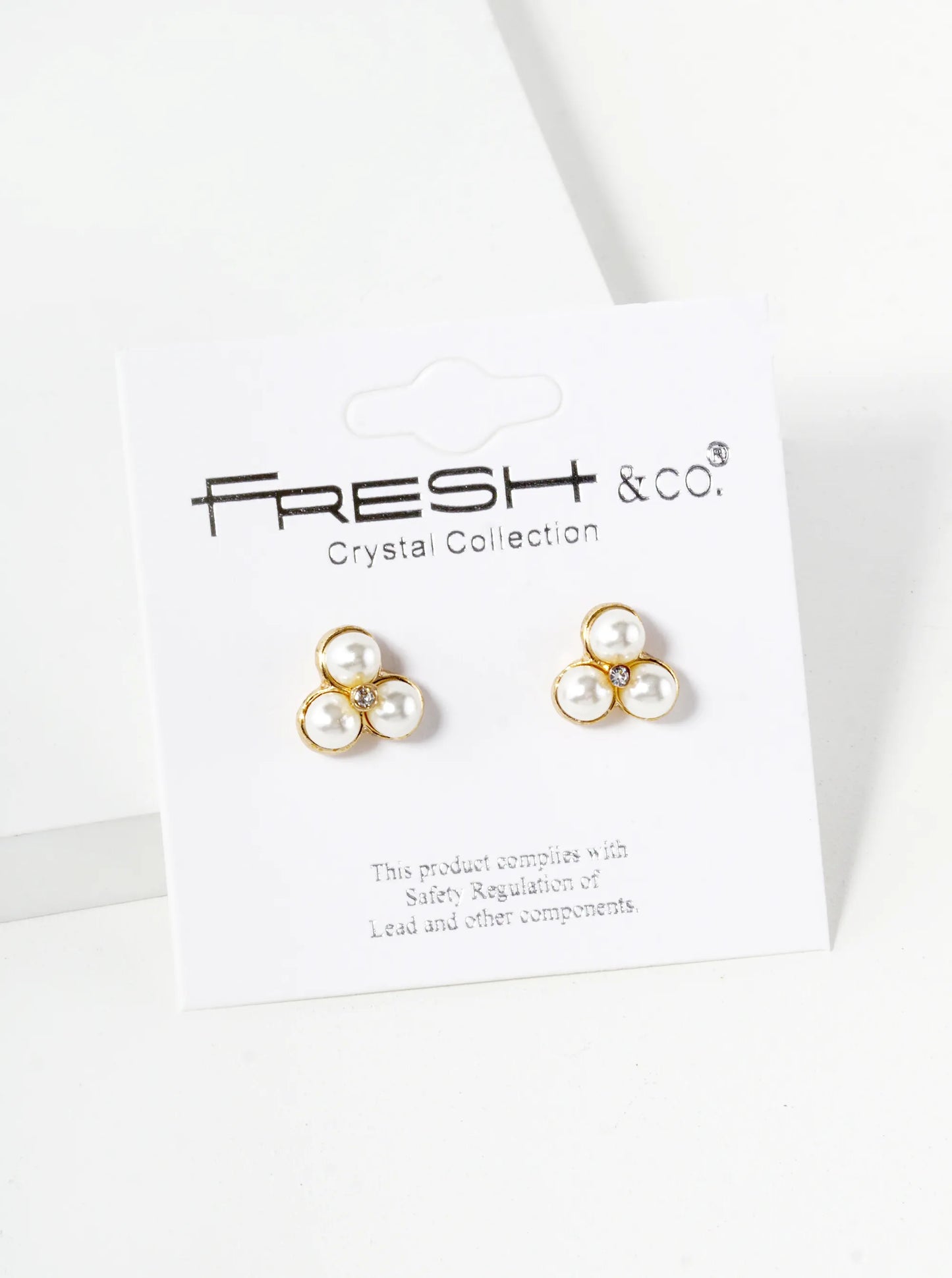 Triple 4mm Pearl Beaded 9mm Triangle Stud Earrings