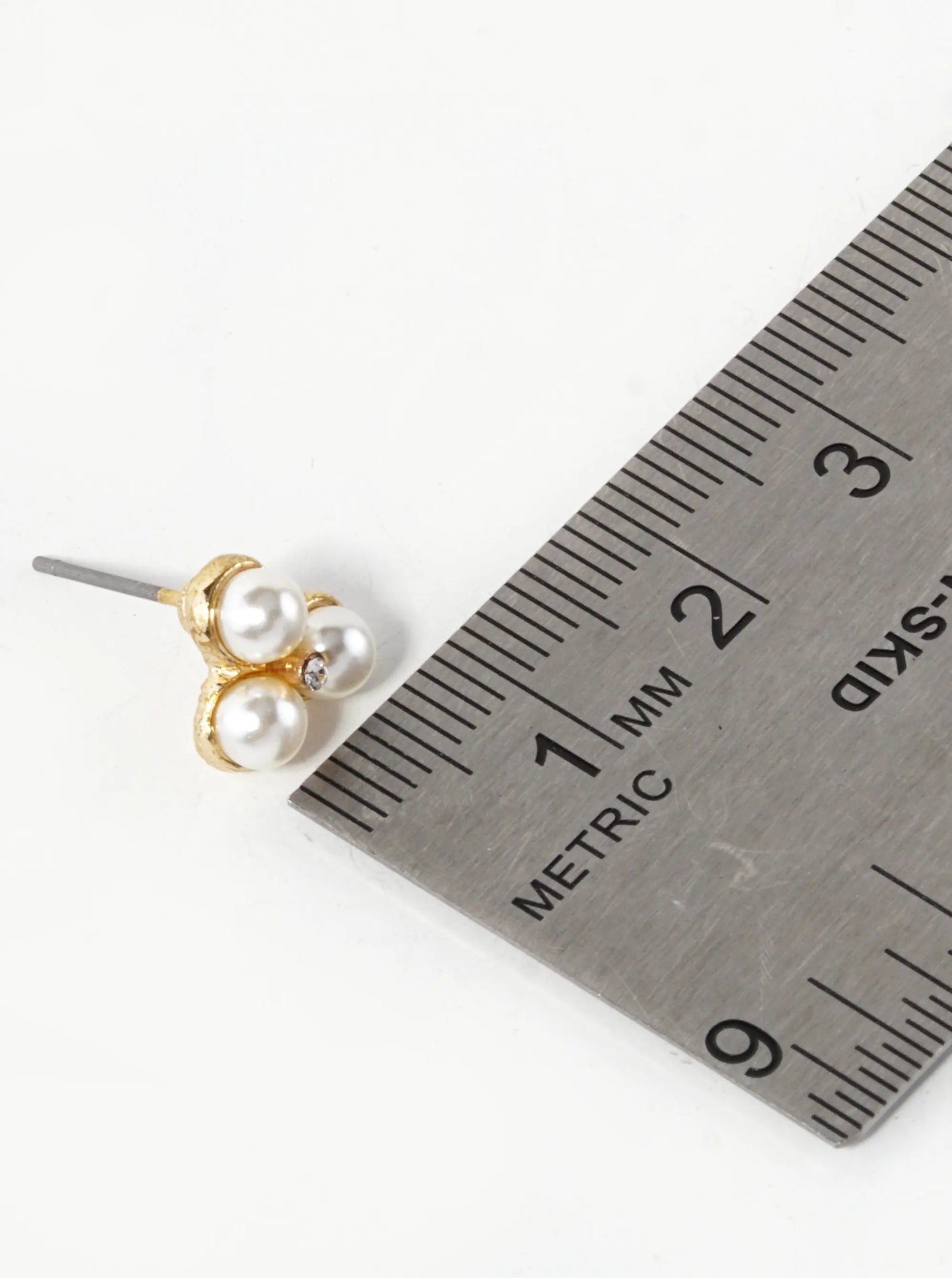 Triple 4mm Pearl Beaded 9mm Triangle Stud Earrings
