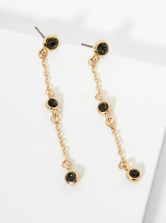 Triple Bezel Rhinestone Drop Chain Earrings