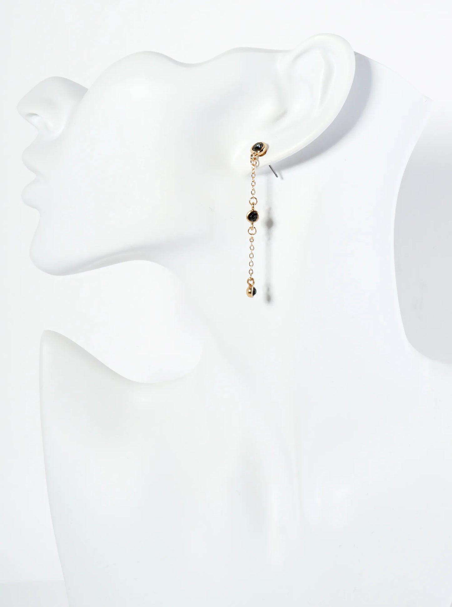 Triple Bezel Rhinestone Drop Chain Earrings