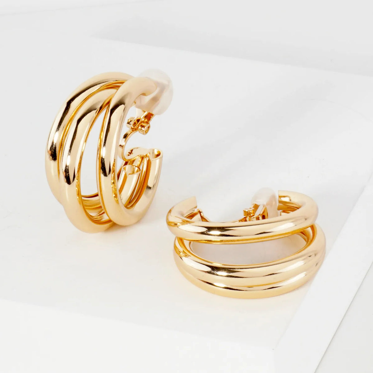 Triple Interlocking 30mm Hollow Hoop Clip-On Earrings