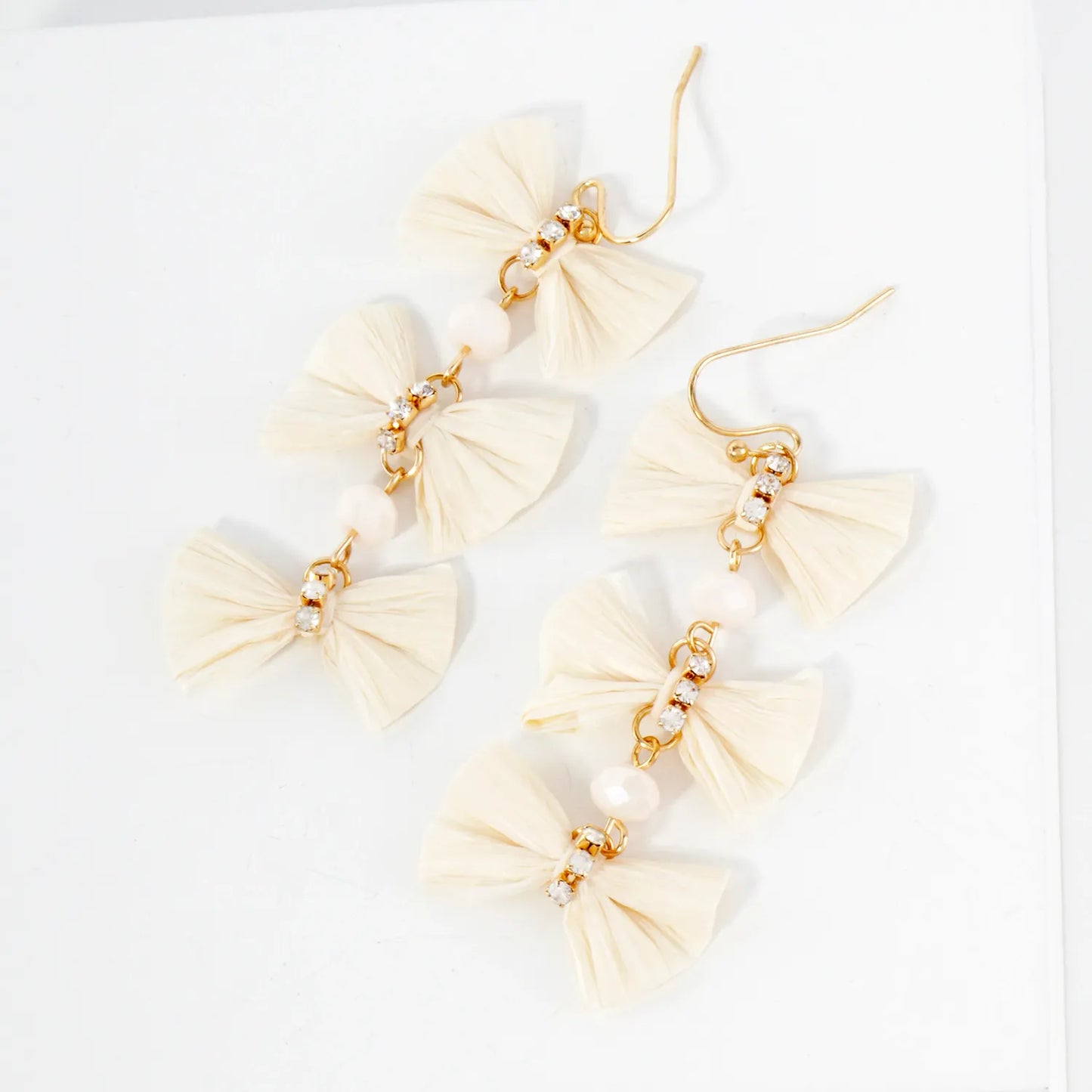 Triple Raffia Bow Statement Dangle Earrings