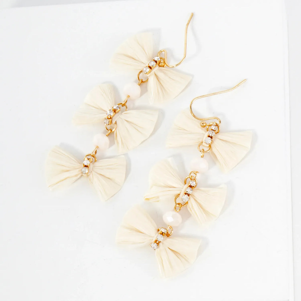 Triple Raffia Bow Statement Dangle Earrings