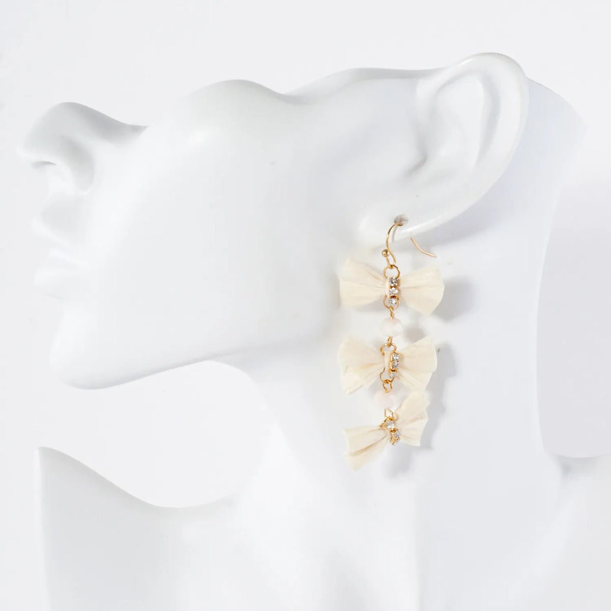 Triple Raffia Bow Statement Dangle Earrings